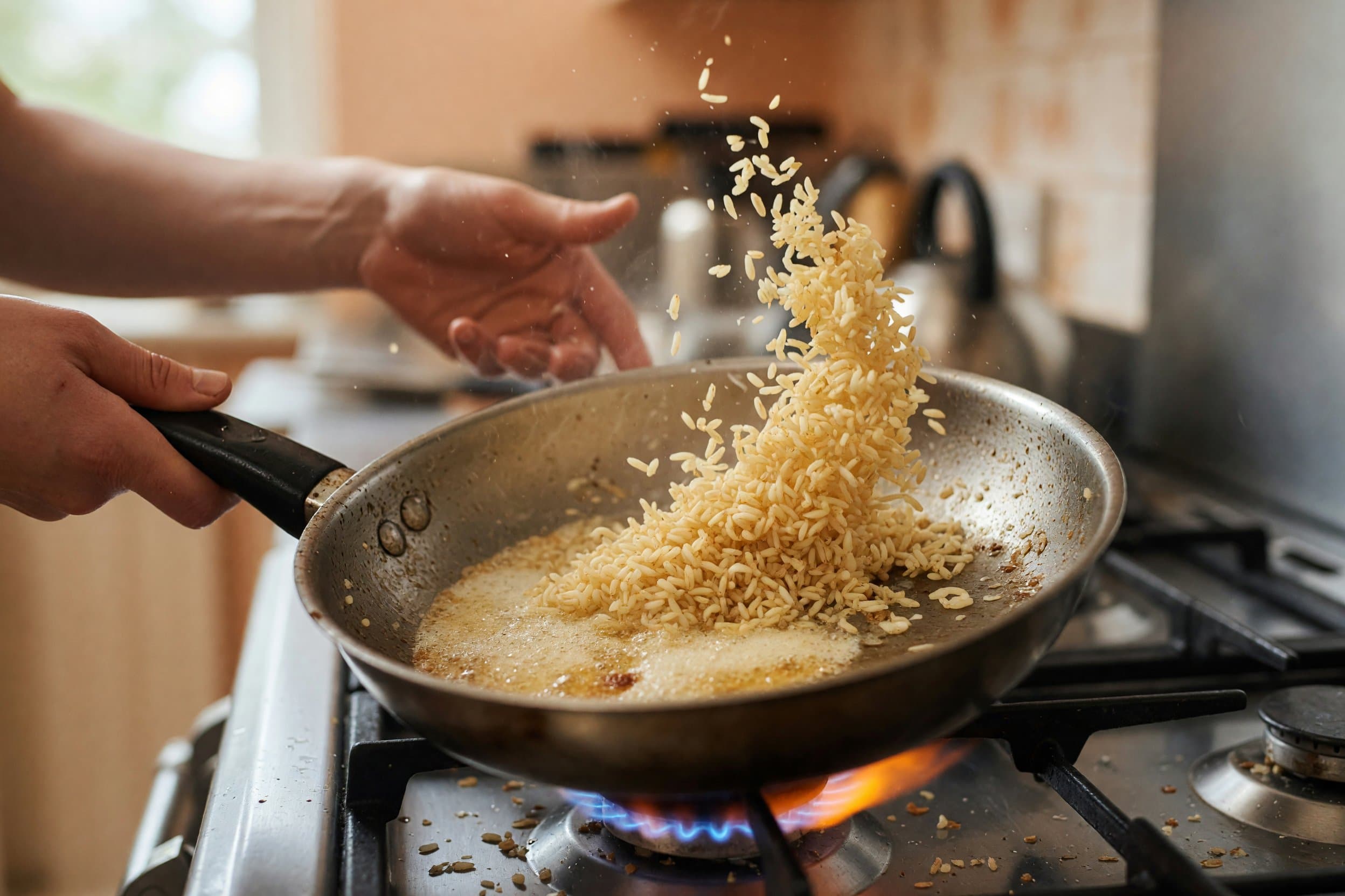 Sauteing Arborio rice while preparing Broccoli & Cheddar Risotto