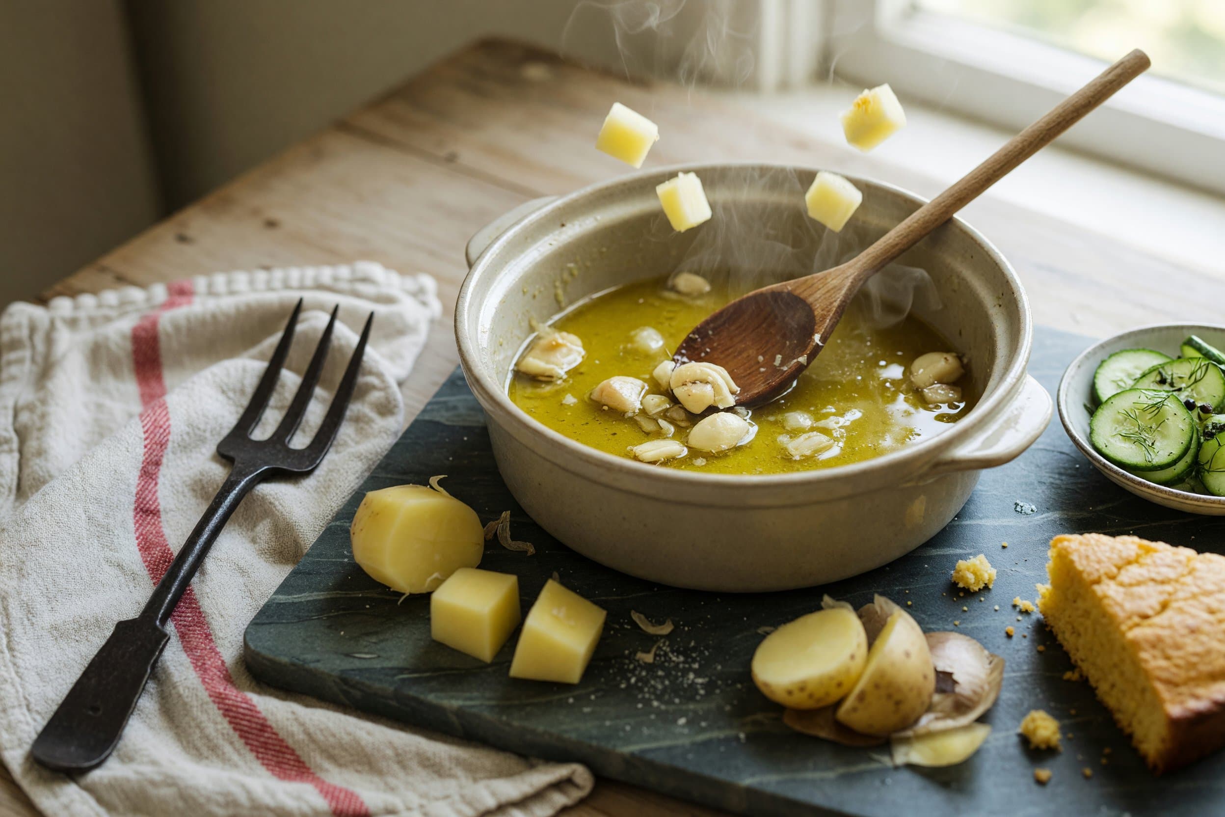 Whilst your garlic and oil bake and infuse, peel and dice your potatoes and plac while preparing Garlic Roasted Olive Oil Mashed Potatoes