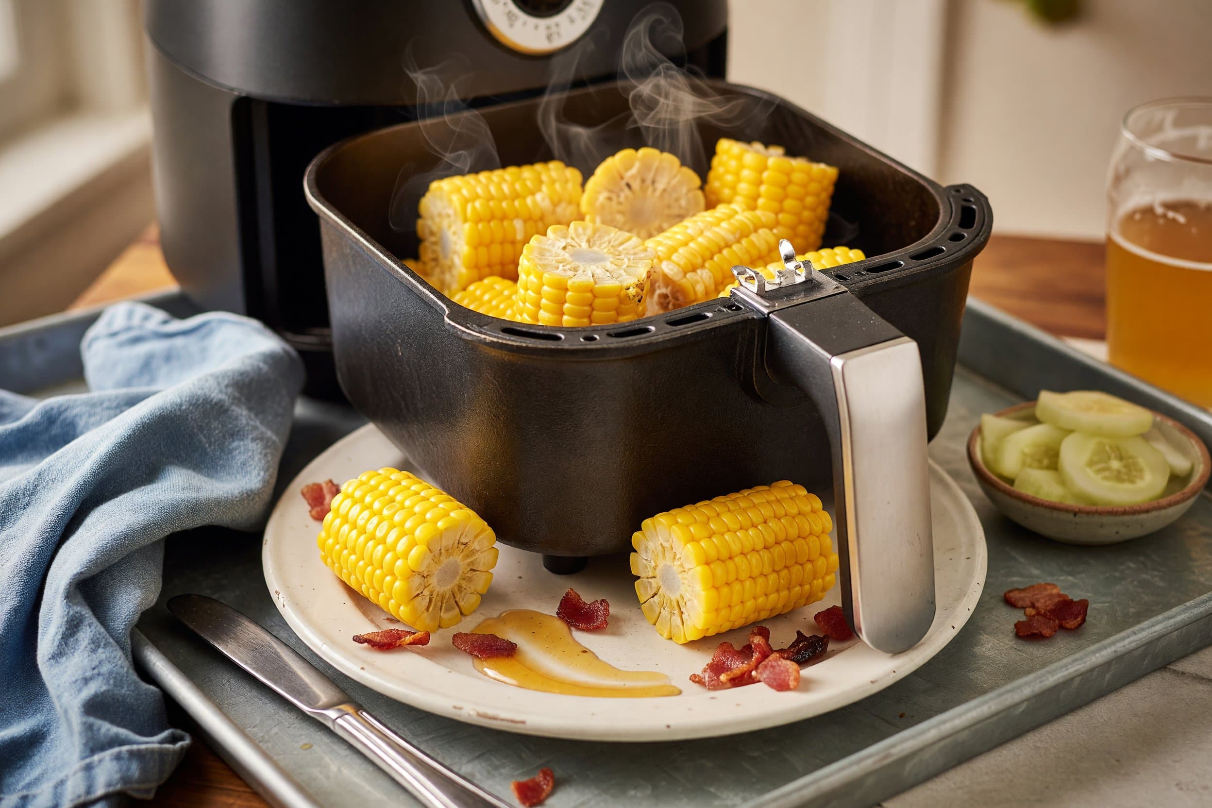 Place corn in a pre heated air fryer at 400° for 12 minutes while preparing Corn Ribs