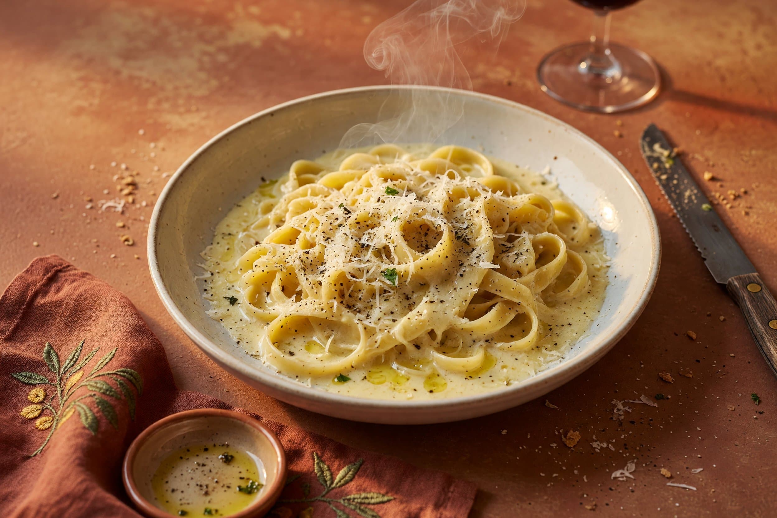 Add in your seasonings as well as cheeses & let this mixture fully melt and star while preparing Italian Fettuccine Alfredo