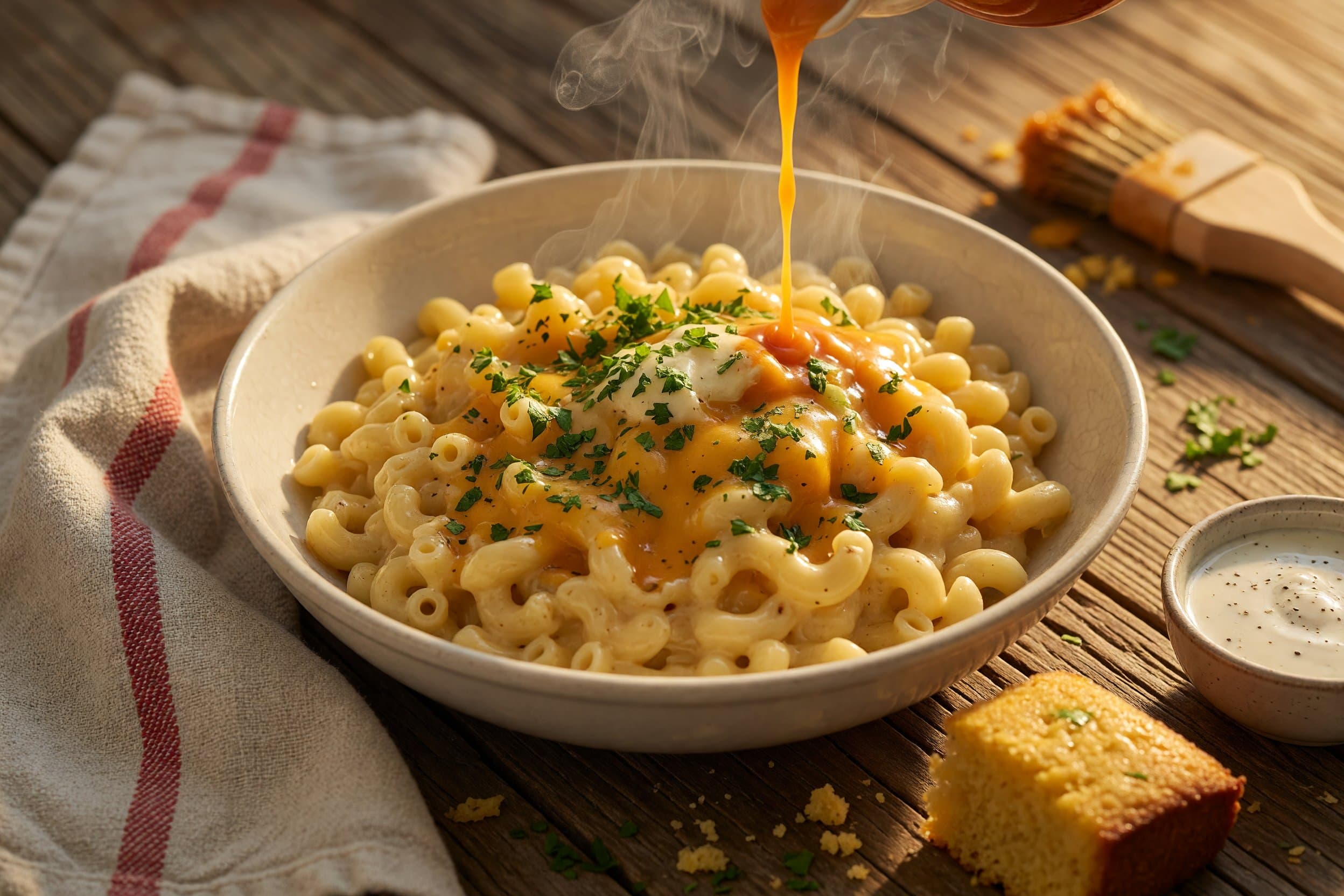 Serve hot with some fresh parsley garnish and enjoy! while preparing The Creamiest Stove Top Mac & Cheese