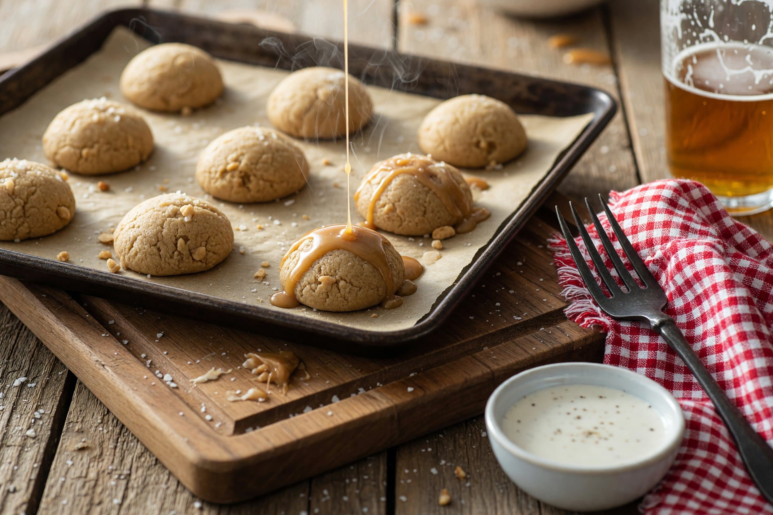 Bake the cookies in the oven for 10-12 minutes or until lightly golden brown while preparing 3 Ingredient Peanut Butter Cookies