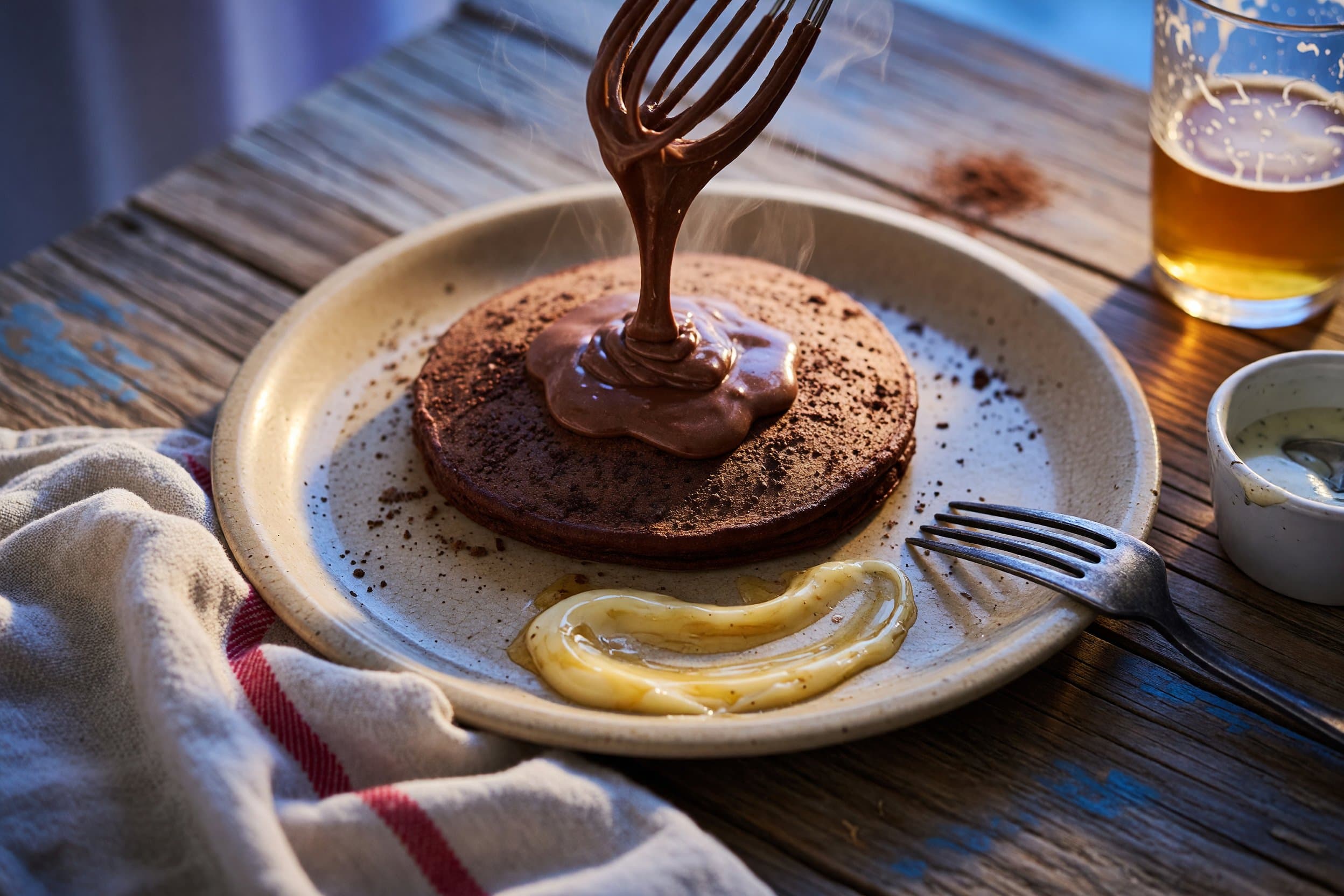 In a separate bowl whisk together your baking powder, baking soda, salt, flour a while preparing Hot Cocoa Pancakes