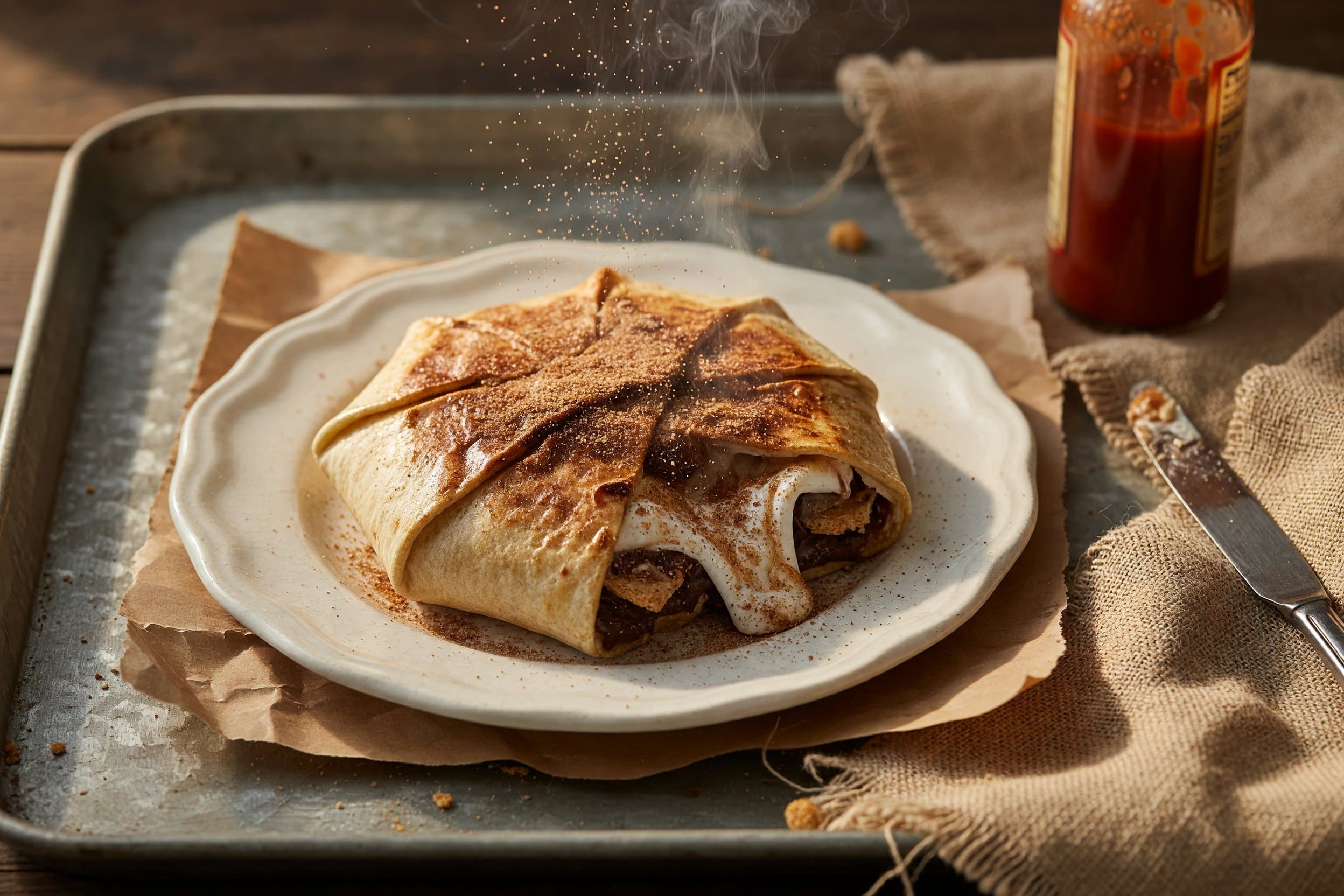 Remove from heat and immediately toss in cinnamon-sugar while preparing S'mores Crunchwrap