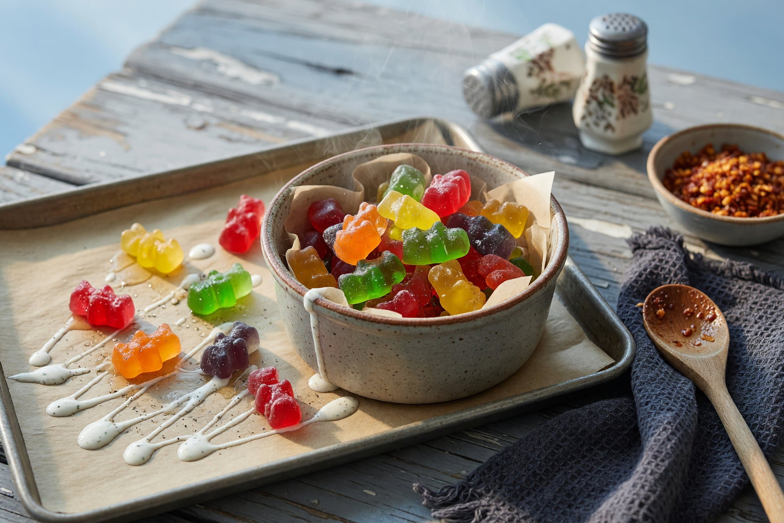 2)Remove your gummy bears from the fridge and place them on a baking sheet and f while preparing Viral Tik Tok Frozen Gummy Bears
