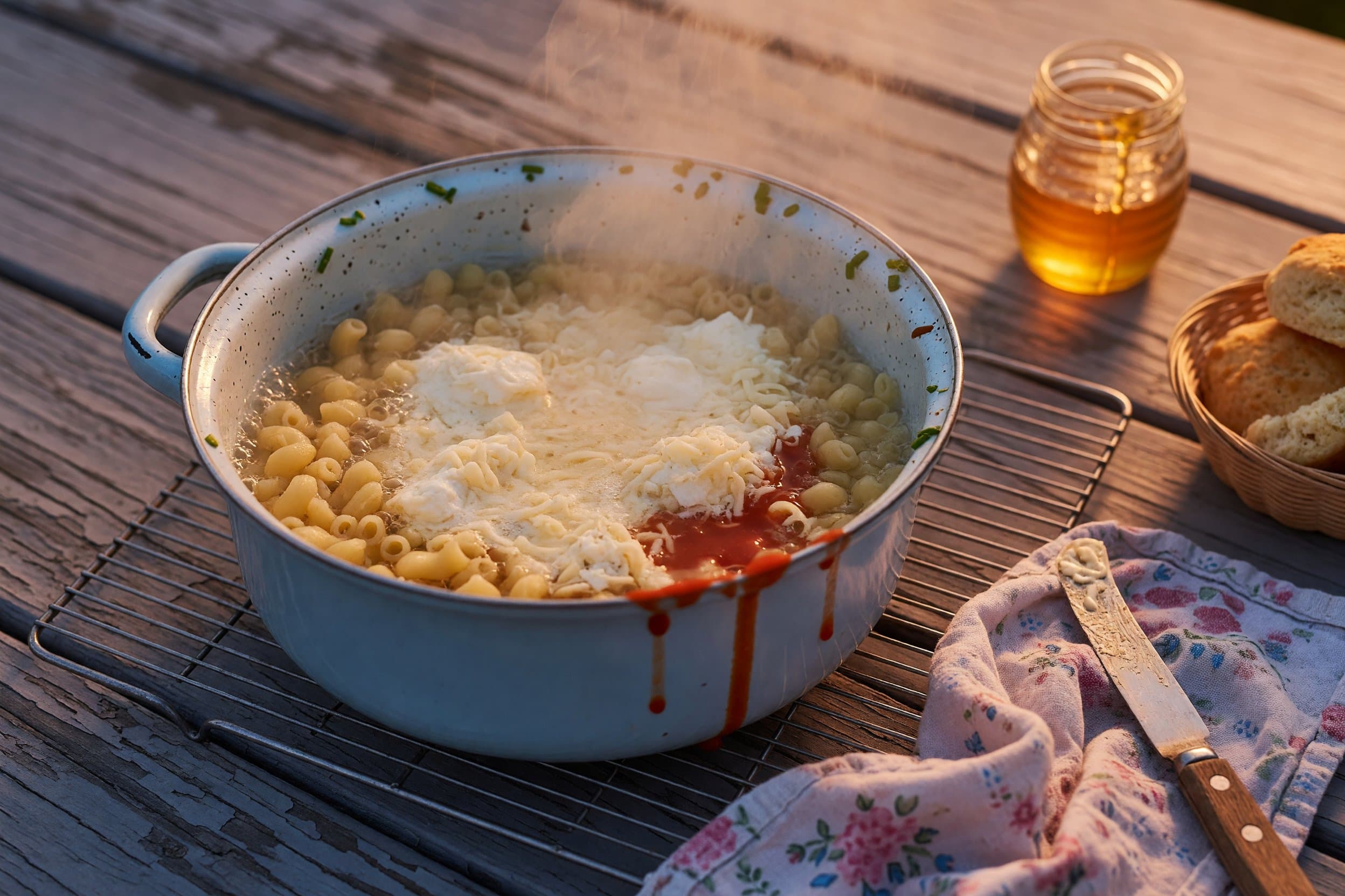 Cover with a lid and boil al dente according to package instructions while preparing Ricotta Mac And Cheese