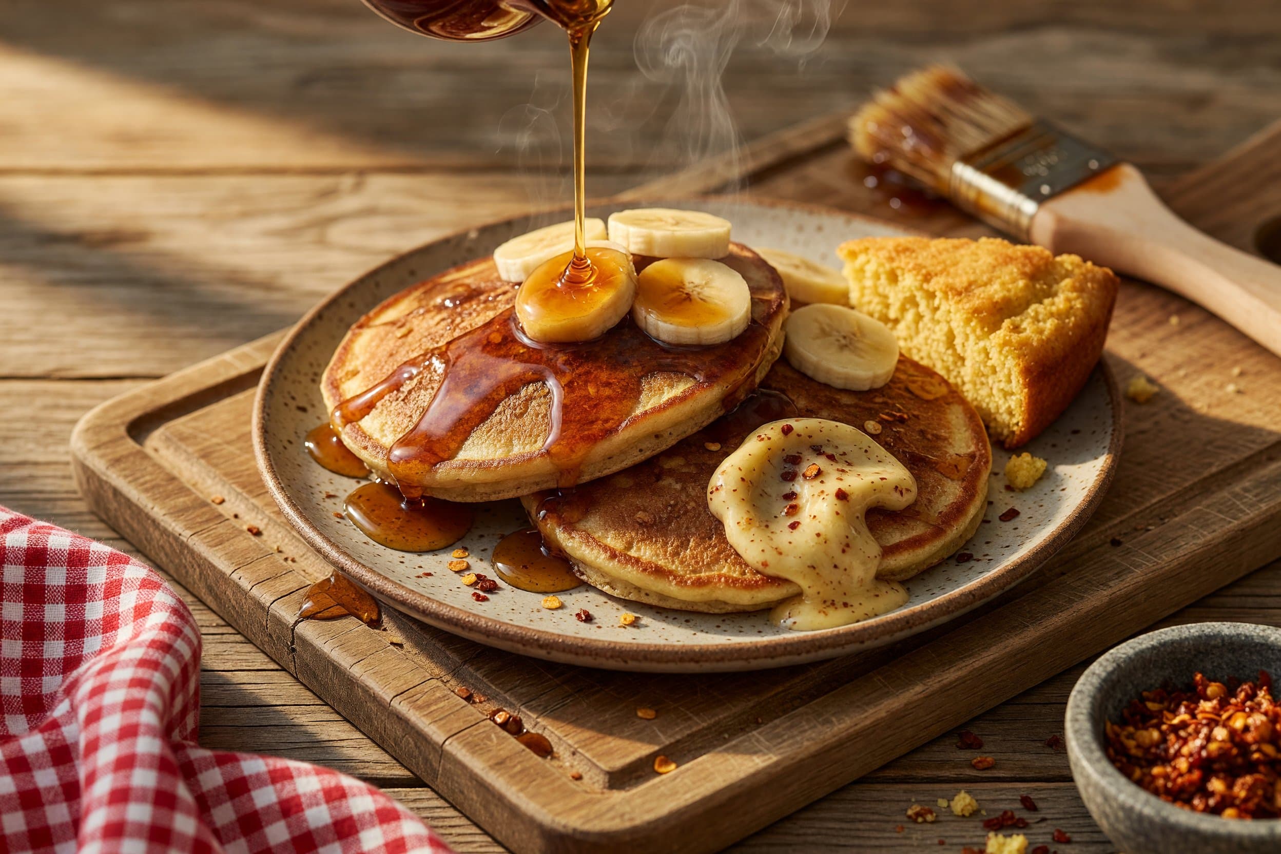 I serve these with some sliced bananas on top and some warm syrup! Enjoy! while preparing Brown Sugar Banana Pancakes