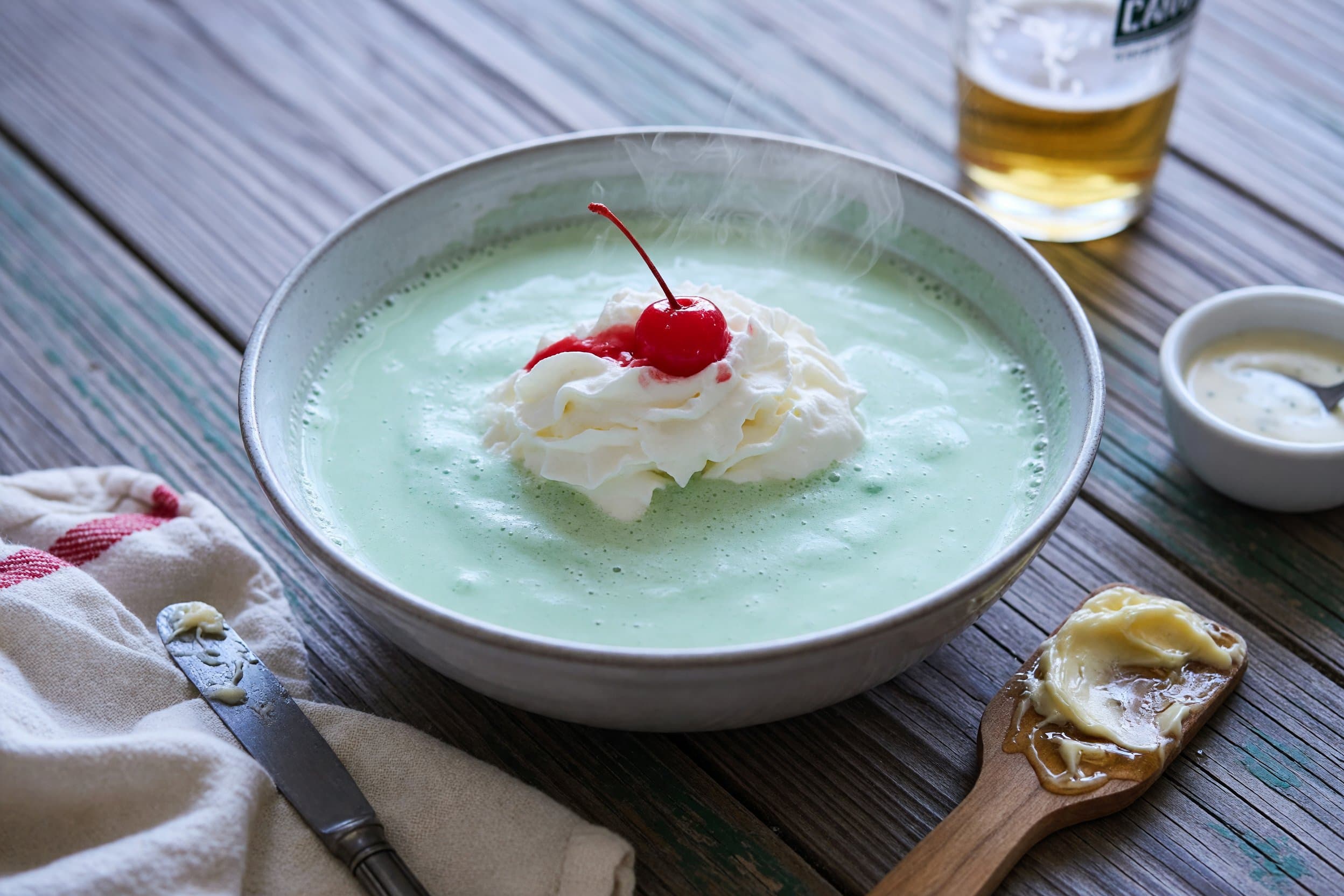Top with some whipped cream and a cherry and enjoy! while preparing Shamrock Shake