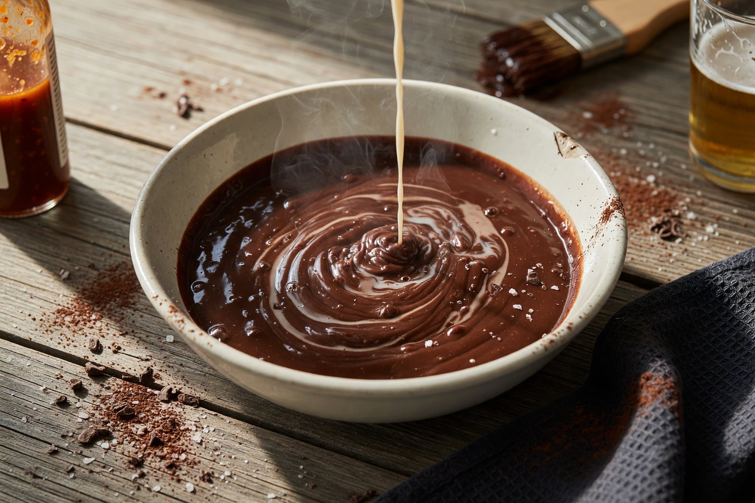 Once your mixture is smooth slowly whisk in the rest of your milk and stir over while preparing Homemade Chocolate Pudding