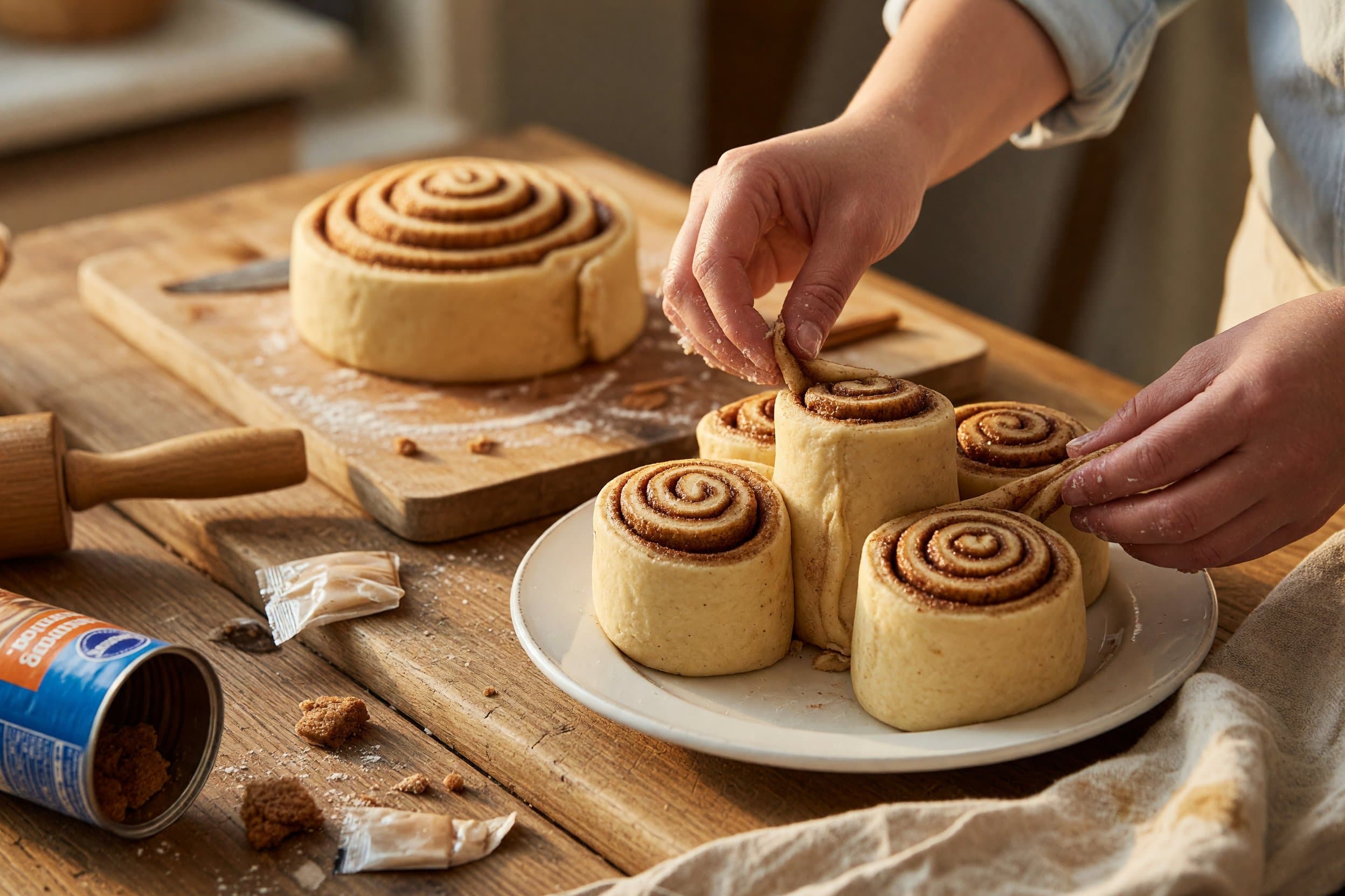 Folding cinnamon rolls while preparing How To Make Air Fryer Giant Cinnamon Roll From Can