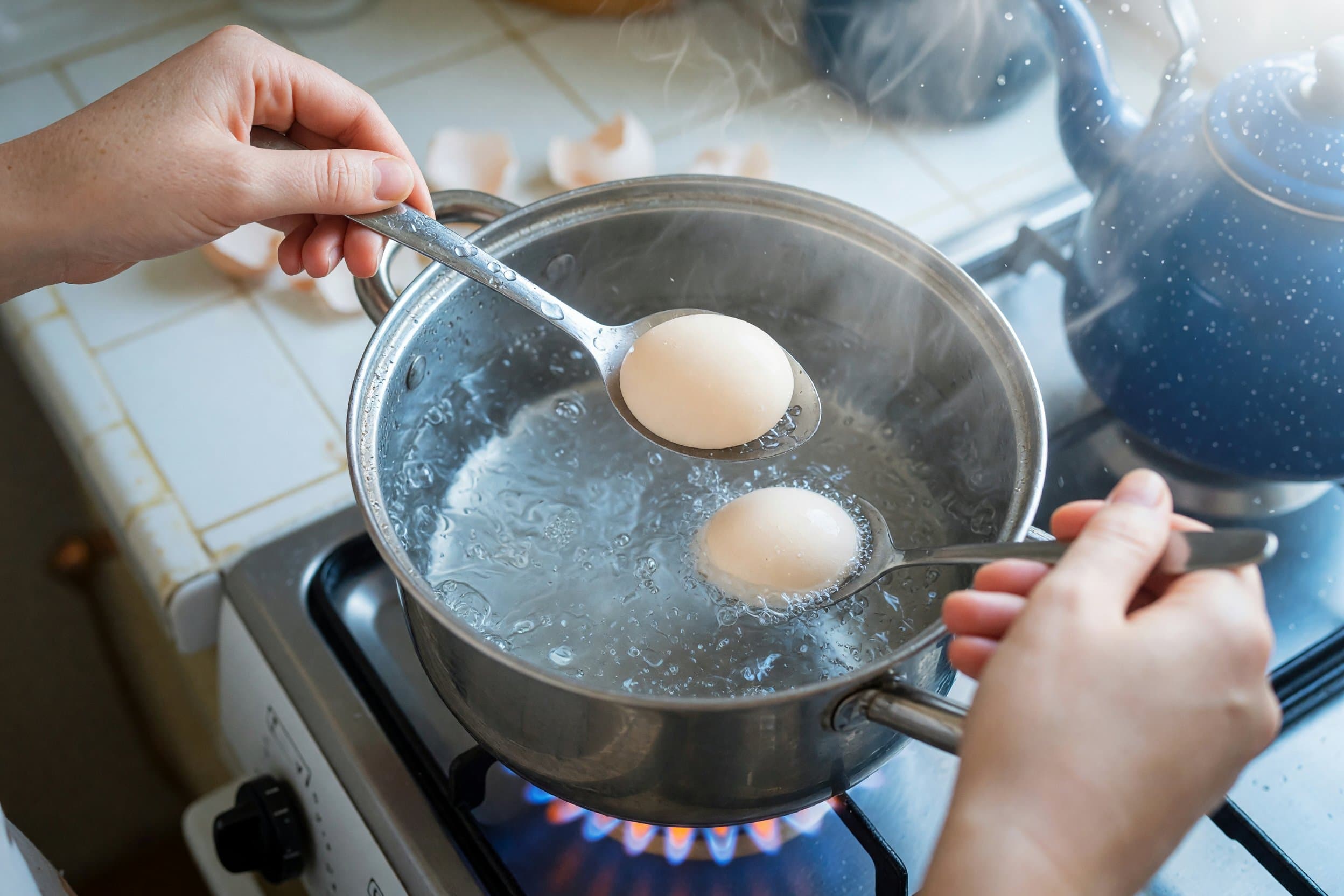 Simmering eggs while preparing Quick & Simple Japanese Egg Sandwich Sliders