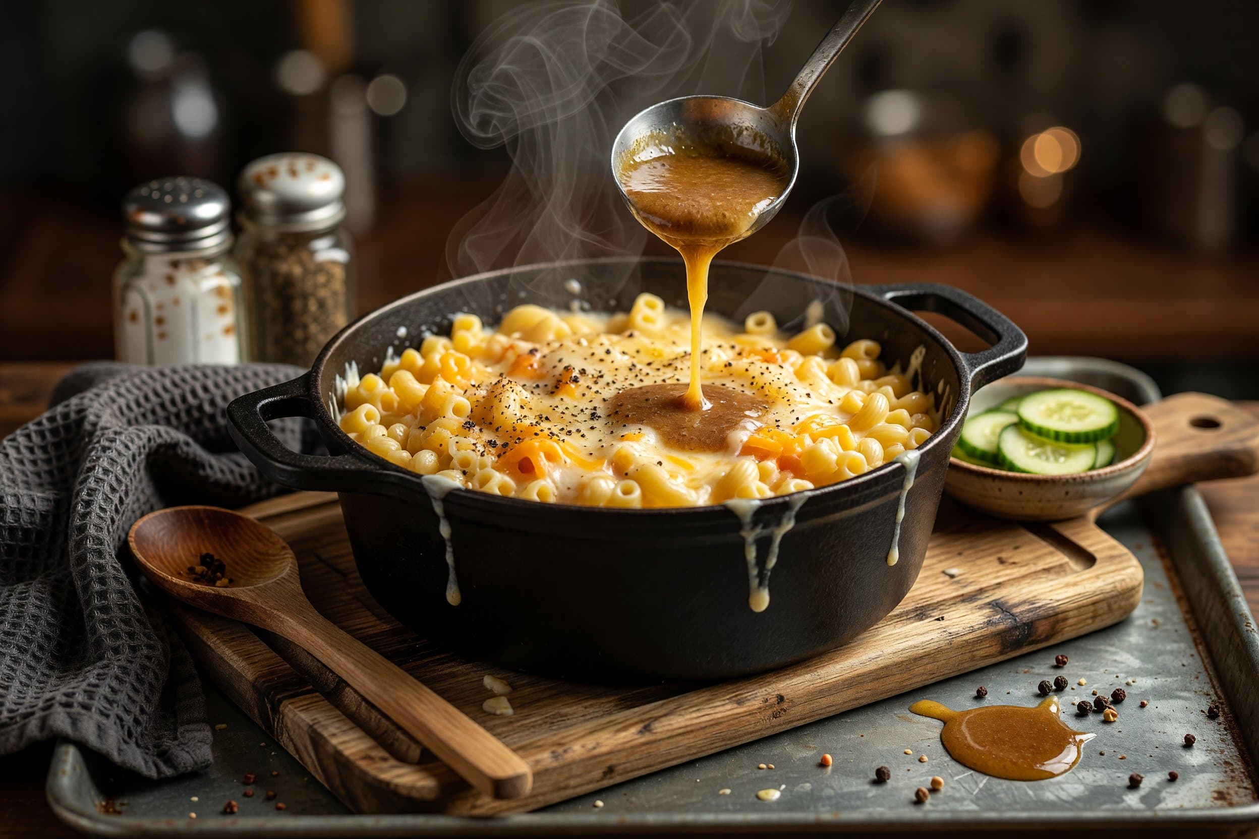 Serve immediately in warm bowls while preparing One Pot Mac and Cheese