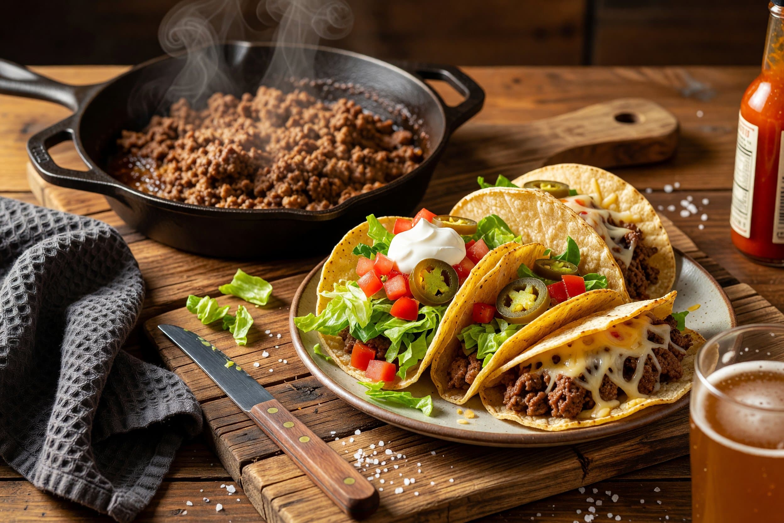 Layer on your shredded lettuce, diced tomato, a dollop of sour cream, jalapeño s while preparing Classic Ground Beef Hard Tacos