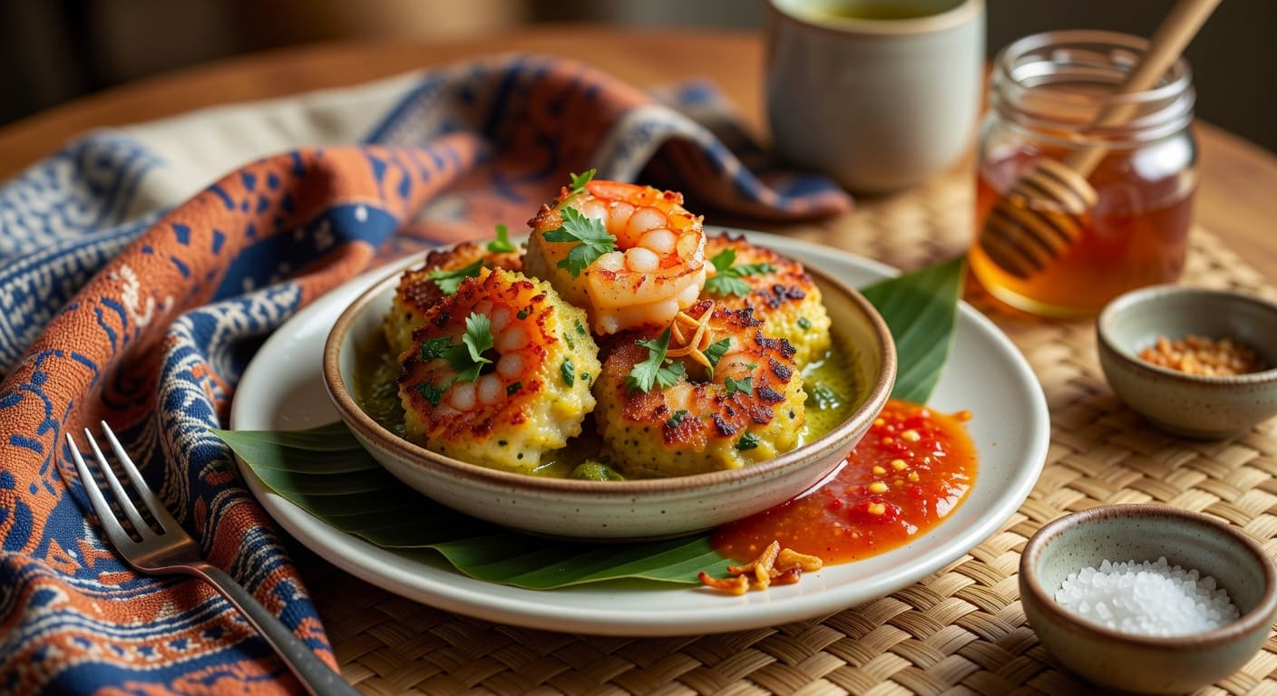 Golden-crusted Thai green curry shrimp cakes with sweet chili dipping sauce — crispy, fragrant, and gone in minutes.