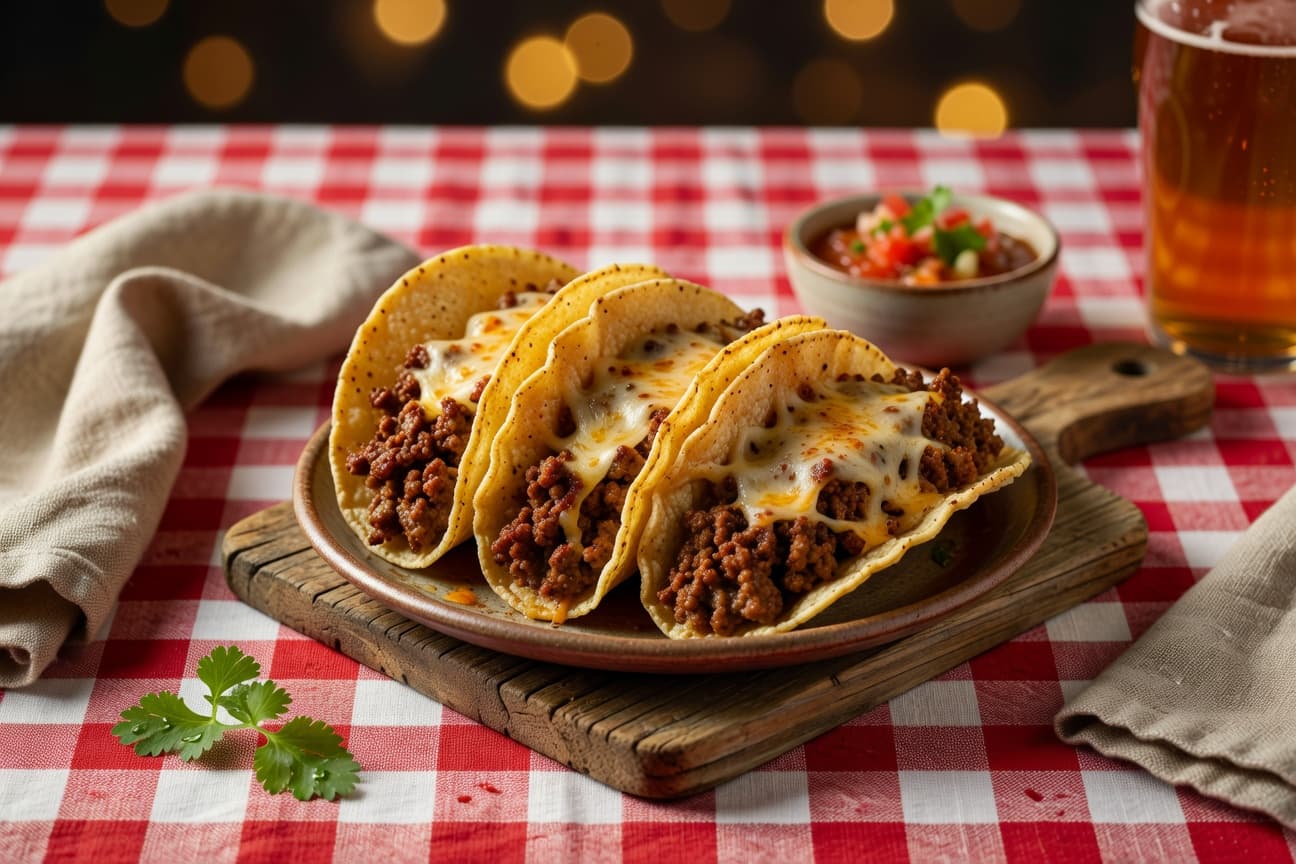 Classic ground beef hard tacos loaded with seasoned meat, melted cheese, and fresh toppings — ready in 25 minutes.