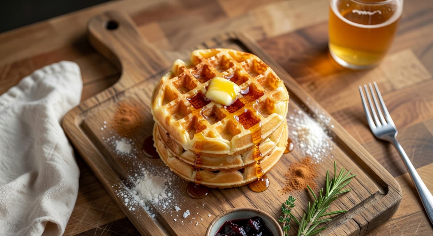 Golden Belgian waffles, crisp-edged and light inside — the kind of breakfast that stops the whole family mid-conversation.