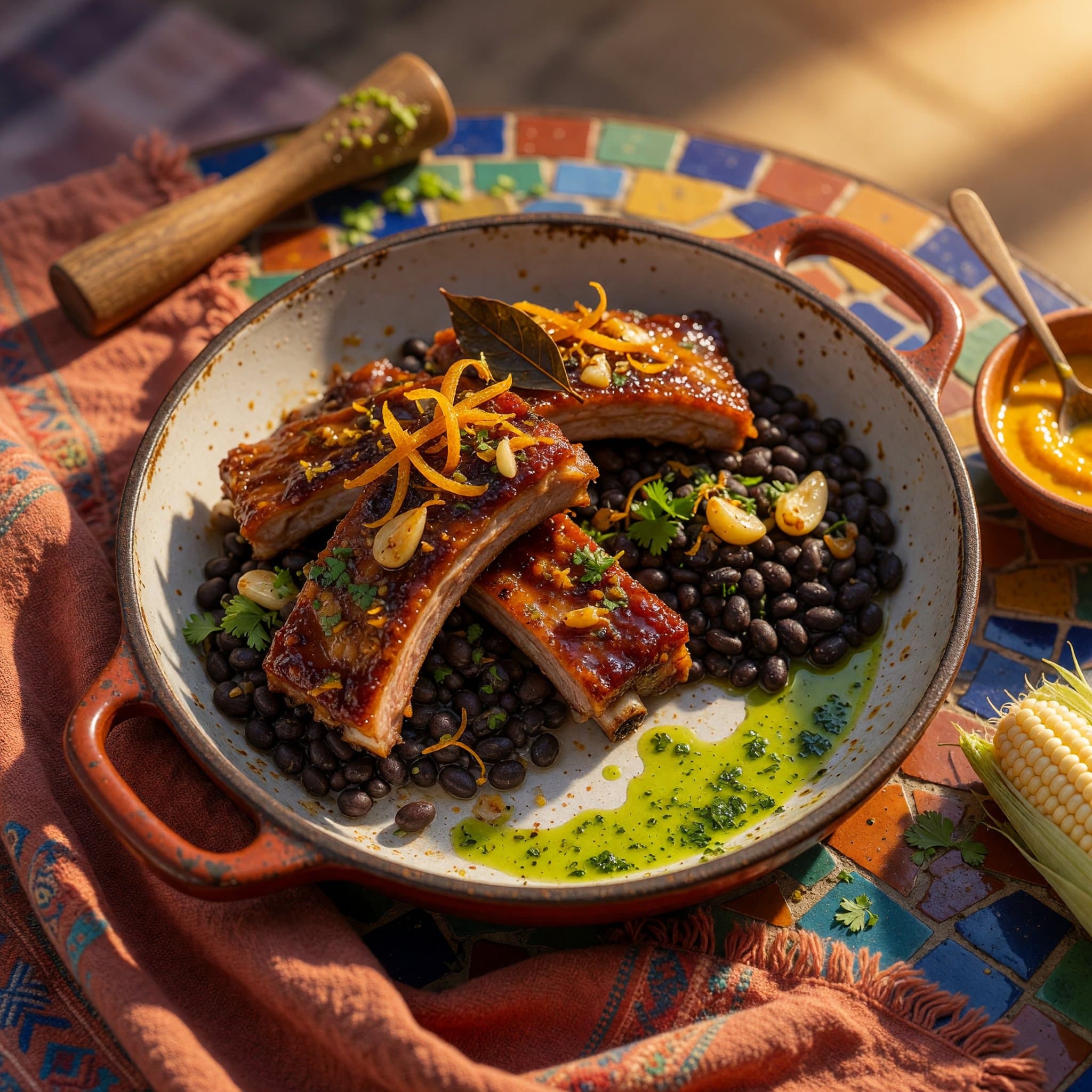 Glazed Pork Ribs with Black Beans & Orange