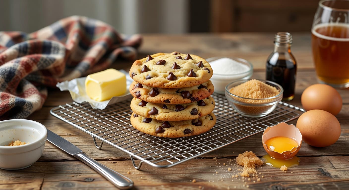 Fresh from the oven — golden edges, soft centers, and chocolate pooling in every crack.