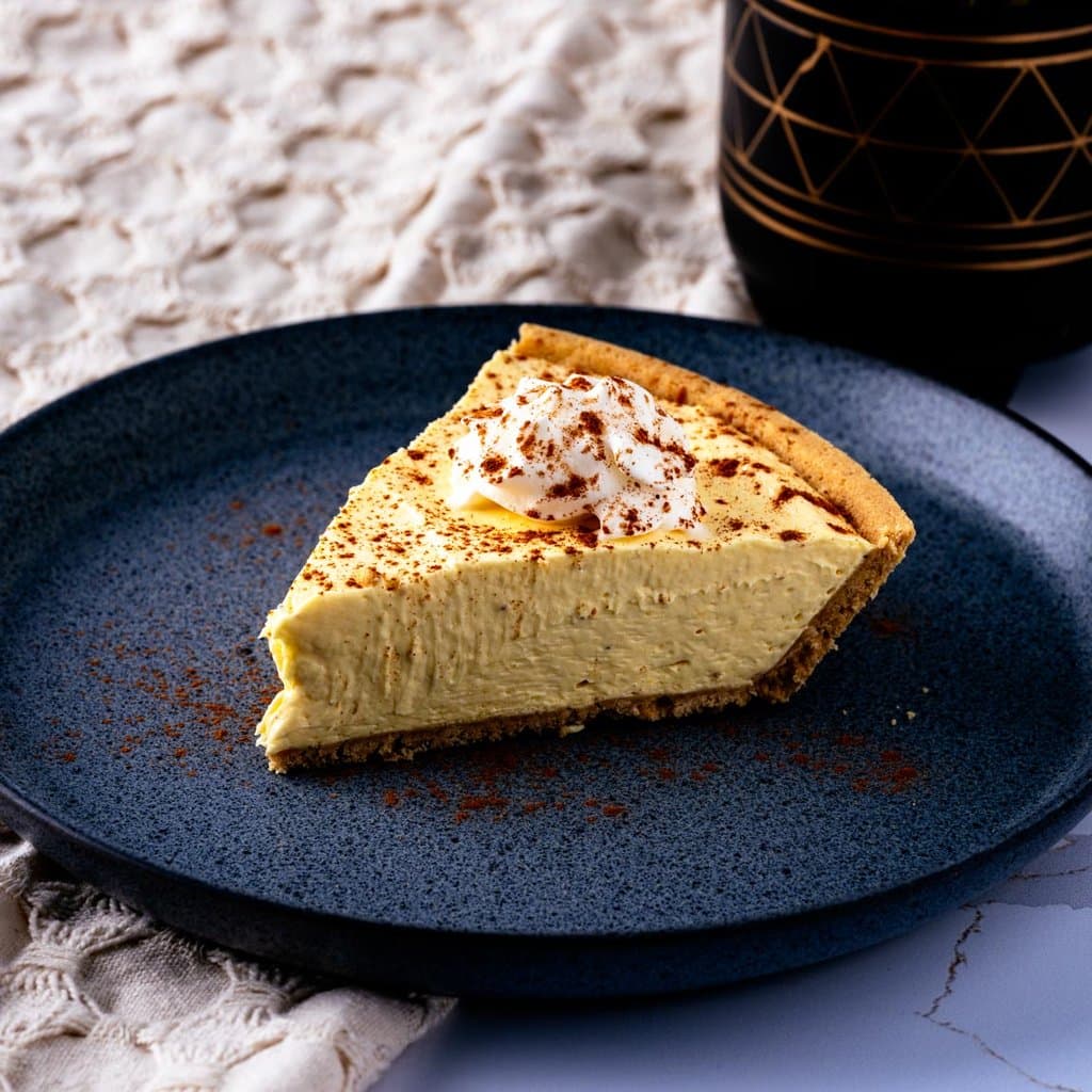 Egg Nog Cream Pie topped with a cloud of whipped cream — your holiday table's new star.