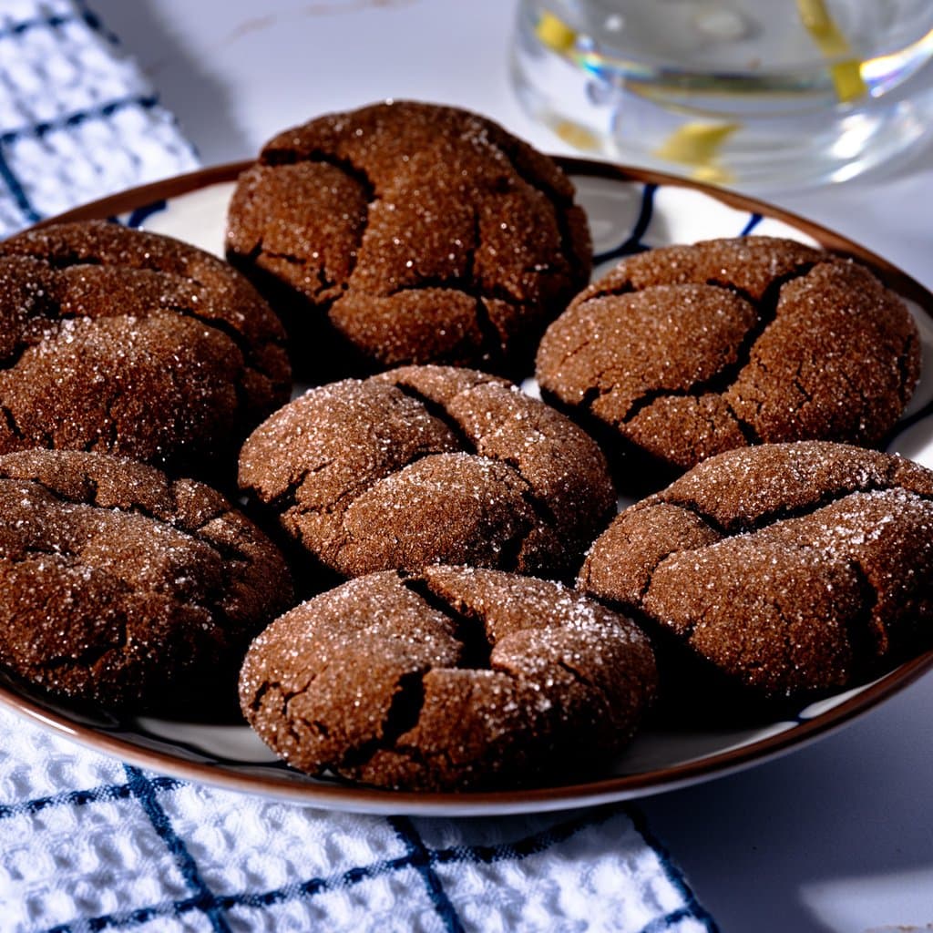 Chewy chocolate sugar cookies fresh from the oven — crackled tops, soft centers, and a deep cocoa color that means business.